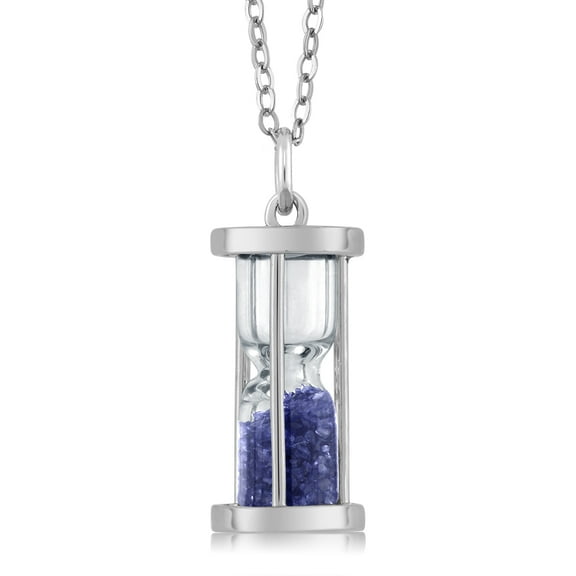 Gem Stone King 925 Sterling Silver Diffused Blue Sapphire Dust Hourglass Pendant Necklace 0.75 Cttw Gemstone Birthstone with 18 inch Silver Chain