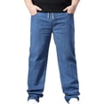 thumbnail image 3 of RongHuan Mens Big and Tall Jeans Loose Fit Elastic Waisted Denim Pants Straight Leg Solid Color Trousers Drawstring Sweatpants, 3 of 9