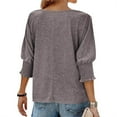 thumbnail image 4 of Women's Casual 3/4 Sleeve Solid Color Simple Shirt Crew Neck Loose Summer Tops, 4 of 5