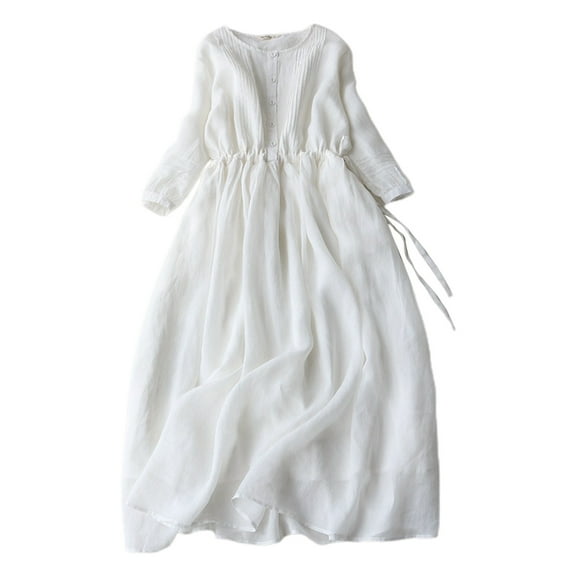 Women's Flattering Casual Dress Elegant Round Neck Slim Fit Waist Up 3/4 Sleeve Comfortable Stylish Summer Outfit