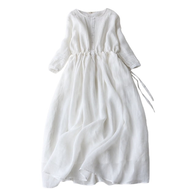 Robe Amincissante à Taille Haute pour Femmes Manches 5/4 Col Rond - Robe Élégante Décontractée en Polyester pour Quotidien/fête avec Tissu Extensible