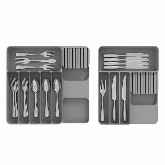 2 Pack Kitchen Drawer Knife Organizer, Adjustable In-Drawer Knife Storage Block, Space-Saving Anti-Slip Knife Holder for Various Size Knives