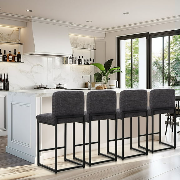 SUMMIT LIVING 24 inch Bar Stools with Back Set of 4 for Kitchen Dining, Counter Height Chairs, Dark Gray
