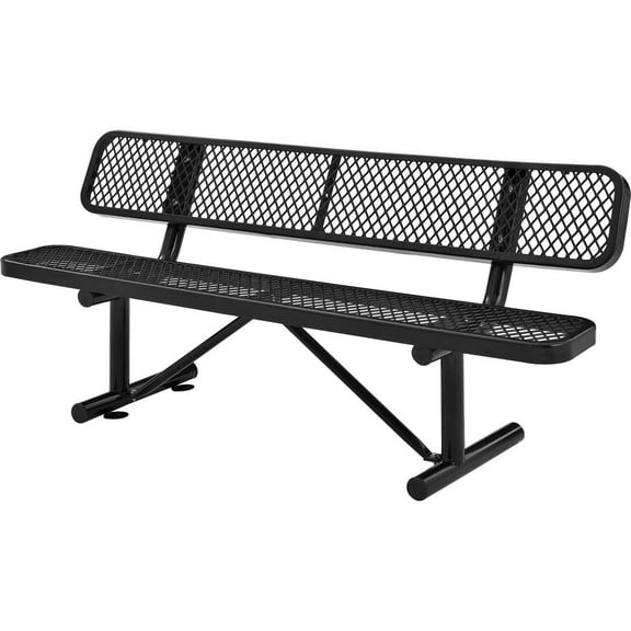 Global Industrial 72"L Expanded Metal Mesh Bench w/Back Rest, Black