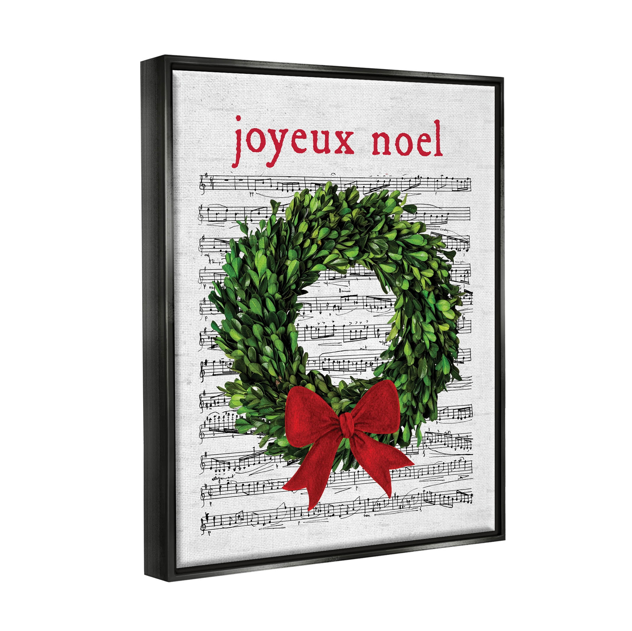 Stupell Industries Joyeux Noel Vintage Song Graphic Art Jet Black Floating Framed Canvas Print Wall Art, Design by Lettered and Lined