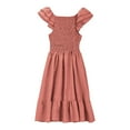 thumbnail image 6 of shoper Girls' Dresses Ruffled Sleeve Solid Color Smocked Swing Flowy Summer Dresses Girls Princess Costume Dress Brick Red 170, 6 of 6