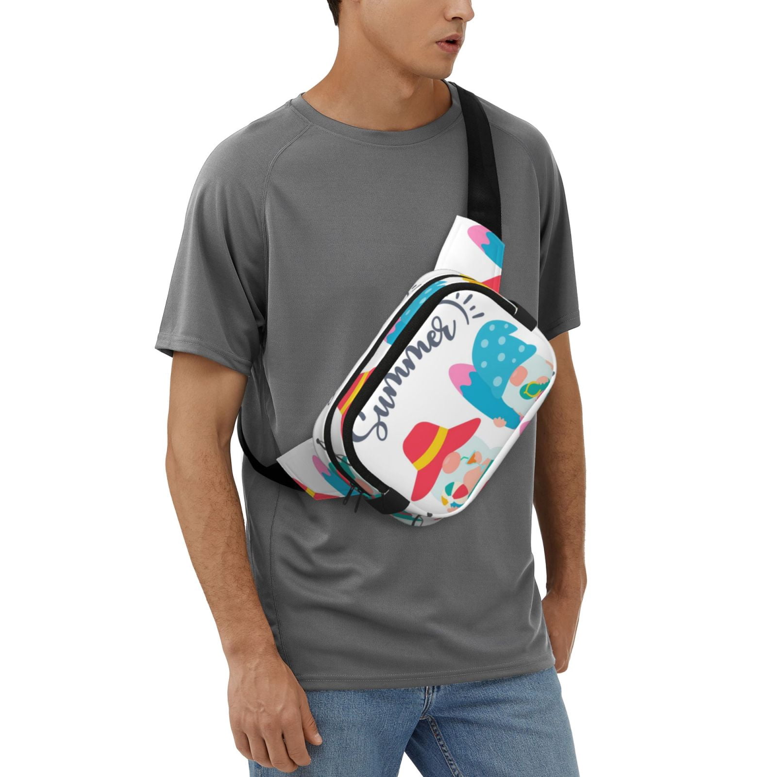 Picia Gnomes Summer Print Square Double-Layer Waist Bag Mini Adjustable Waist Belt Bag Exercise Running Travel Hiking