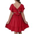 thumbnail image 5 of Coerni Teen Girls Ruffled Dress Flutter Sleeve V Back Sundress Square Neck Elegant Dress for Kids Girls Flowy A Line Dresses, 5 of 5