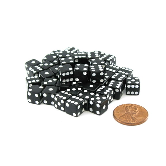 Koplow Games Set of 50 8mm Six-Sided D6 Small Square-Edge Dice - Black with White Pips #07285
