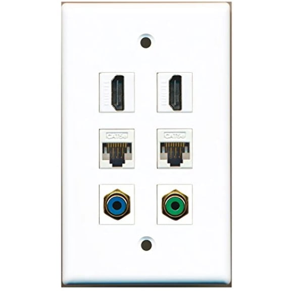 RiteAV - 2 HDMI 1 Port RCA Green 1 Port RCA Blue 2 Port Cat5e Ethernet White Wall Plate