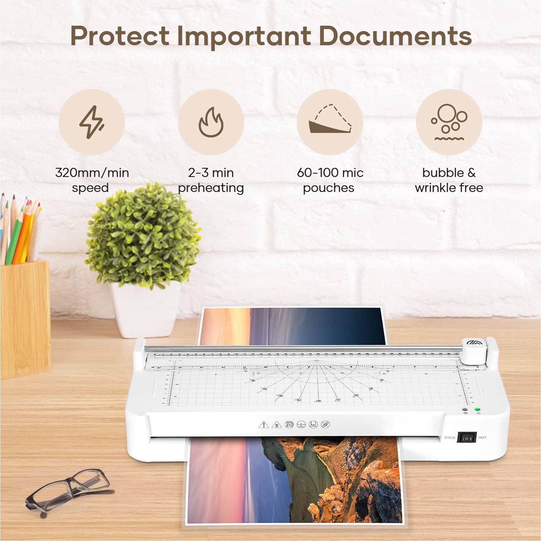 Crenova A3 Laminator Machine, 13-inch Hot and Cold Laminator, with 5 Laminating Sheets for A3, A4, A5, and A6 Sizes, Corner Rounder