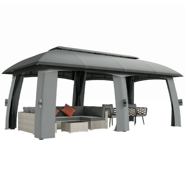 Outsunny Abri de Jardin de Patio 10 Pieds x 20 Pieds avec Moustiquaire Gris Foncé