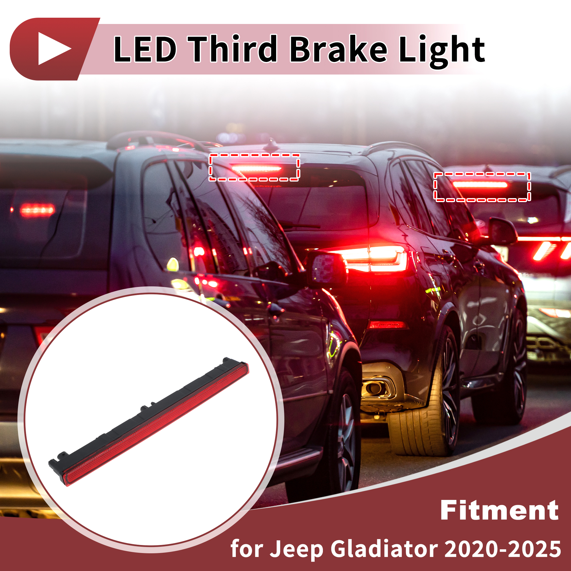 Unique Bargains LED Third Brake Light for Jeep Gladiator 2020-2025 923-297 Red Lamp