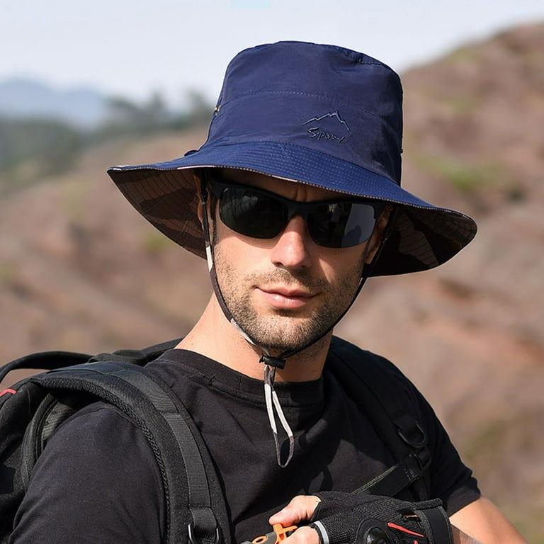 Fdelink Bucket Hat Sun UV Protection Hat Men Outdoor Sun Protection  Fisherman Foldable Bucket Hat Double Faced Cap Navy