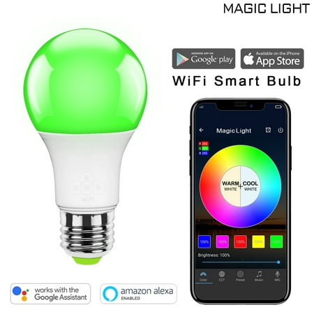 MagicLight WiFi Smart Light Bulb, Dimmable, Multicolor, Wake-up Lights, No Hub Required, Magic Light Compatible with