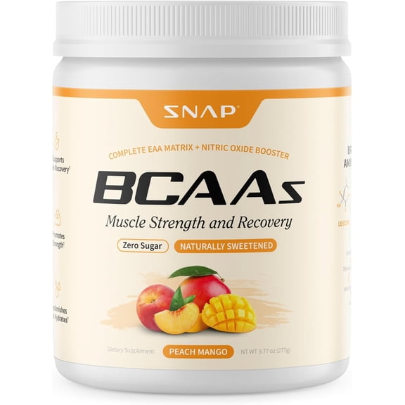 Snap Supplements BCAA Powder Peach Mango - Natural Energy & Recovery, 30 Servings