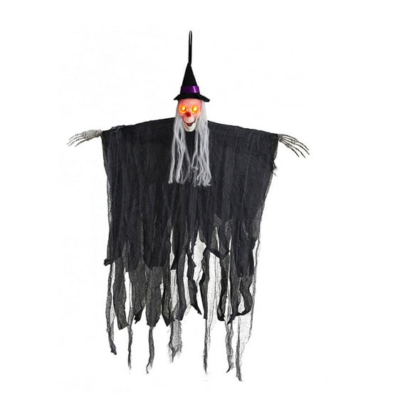 Halloween Animated Grim Reaper,Voice Activated Hanging Ghosts Props,Scary Grim Reaper with Creepy Sounds & Glowing Eyes for Haunted House,Porch Lawn,Animatronics Hanging Decor