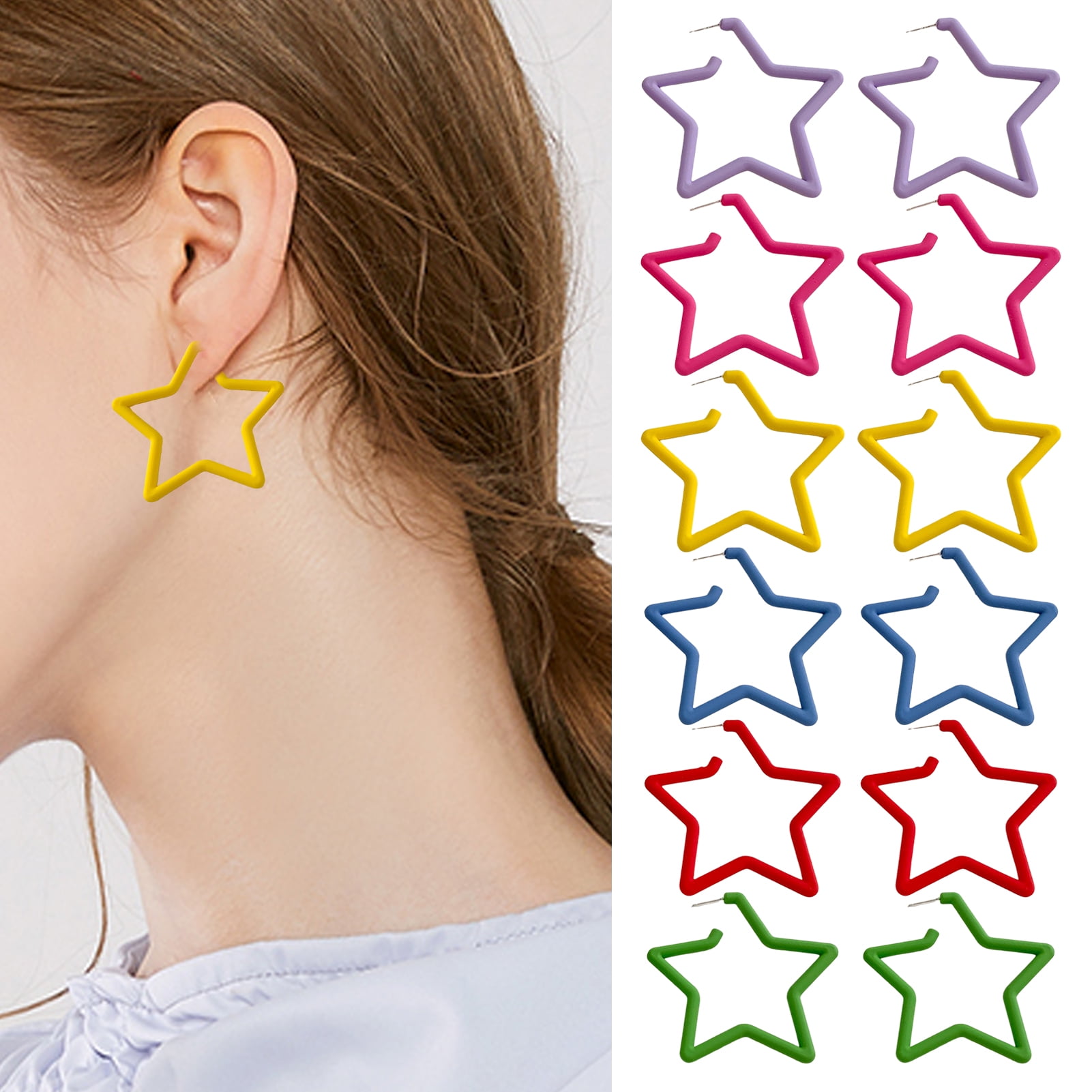 Trayknick Women Earrings Solid Color Exaggerated Hip Hop Big Star Sturdy Dangle Earrings Female Jewelry Walmart