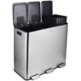 thumbnail image 2 of Trash Can, 15 Gallon Triple Compartment Stainless Steel Kitchen Trash Can for Recycling, 5+5+5 Gallon Plastic Inner Buckets and Quiet Close, Brushed, Airtight, 2 of 9