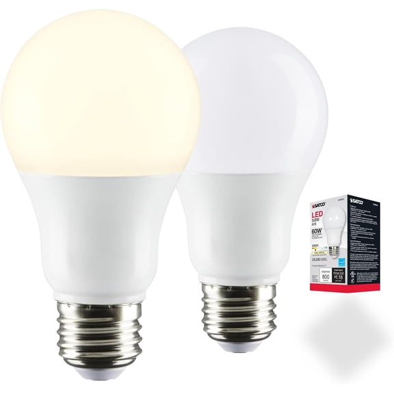 Satco LED Light Bulbs 9.8 Watt A19 Omni-Directional 3000K Soft White Medium Base 220 Deg. Beam Angle 120 Volt for Residential, Retail, Commercial, Industrial (2 LED Light Bulbs)