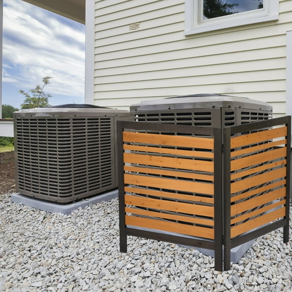 2-Panel Outdoor Air Conditioner Fence Screen, Outside Wood Privacy Fence, Backyard Garden Patio 38" W x 42" H
