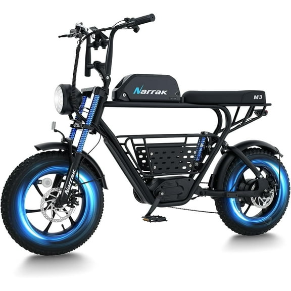 Electric Bike for Adults,1100W Peak Motor 16" x 4.0 Fat Tires 28MPH E-Bike, 48V Removable Battery Dirt Bike, Dual Suspension & Brakes Motorcycle, 7-Speed, All Terrain for Mountains, Snow