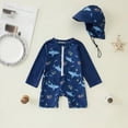 thumbnail image 2 of TOWED22 Toddler Baby Boy Swimsuit Long Sleeve Zipper One Piece Bathing Suit Rash Guard Sun Protection Swimwear with Hat Blue,18-24 M, 2 of 7