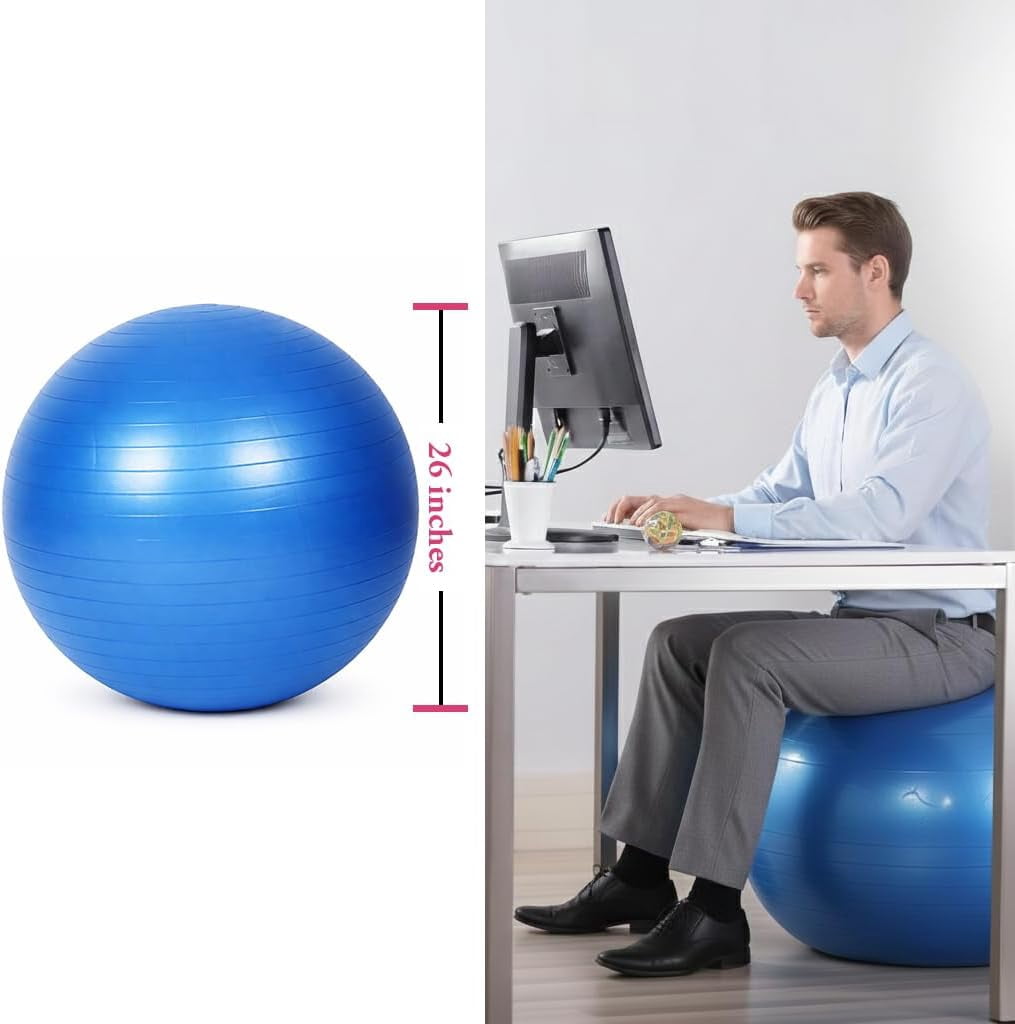 Premium Fitness Ball with Strap – Stability, Core Strength & Balance Trainer for Home Gym & Physical Therapy, Anti-Burst & Non-Slip Exercise Ball,65cm