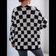 thumbnail image 5 of Cárdigan de Cuadros de Talla Grande para Mujer, Suéter Holgado con Estampado A Cuadros y Abertura Frontal, Prenda Exterior y Negro L, 5 of 10