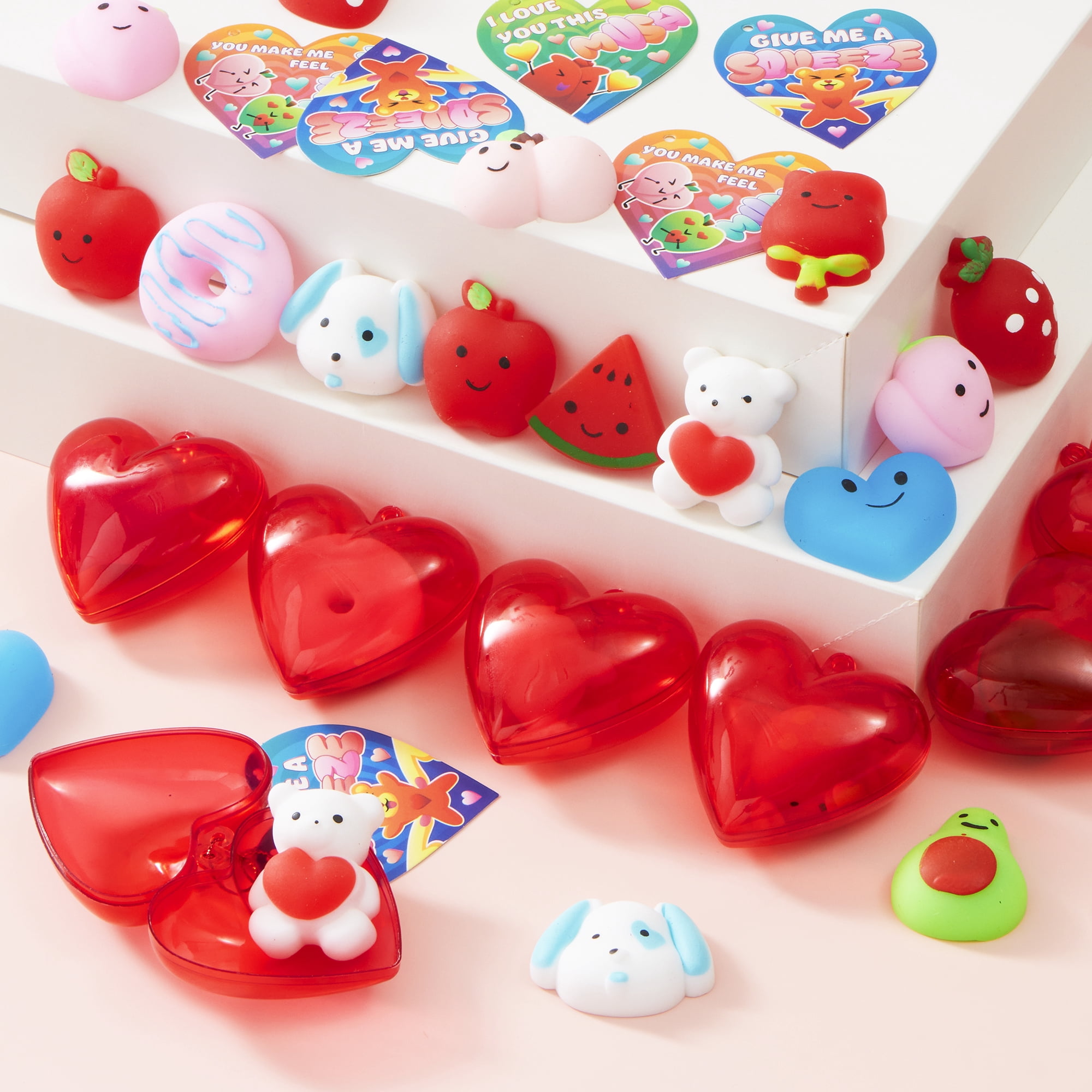 Joyfy 28 Packs Valentines Gifts for Kids, Kawaii Animal Mochi Squishy Toys for Valentines Party Favors, School Classroom Exchange Cards Gifts