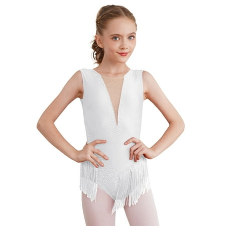 Eandarui Girls Kids Shiny Sleeveless Leotard Ballet Dance Gymnastics Bodysuit One Piece Romper White 12