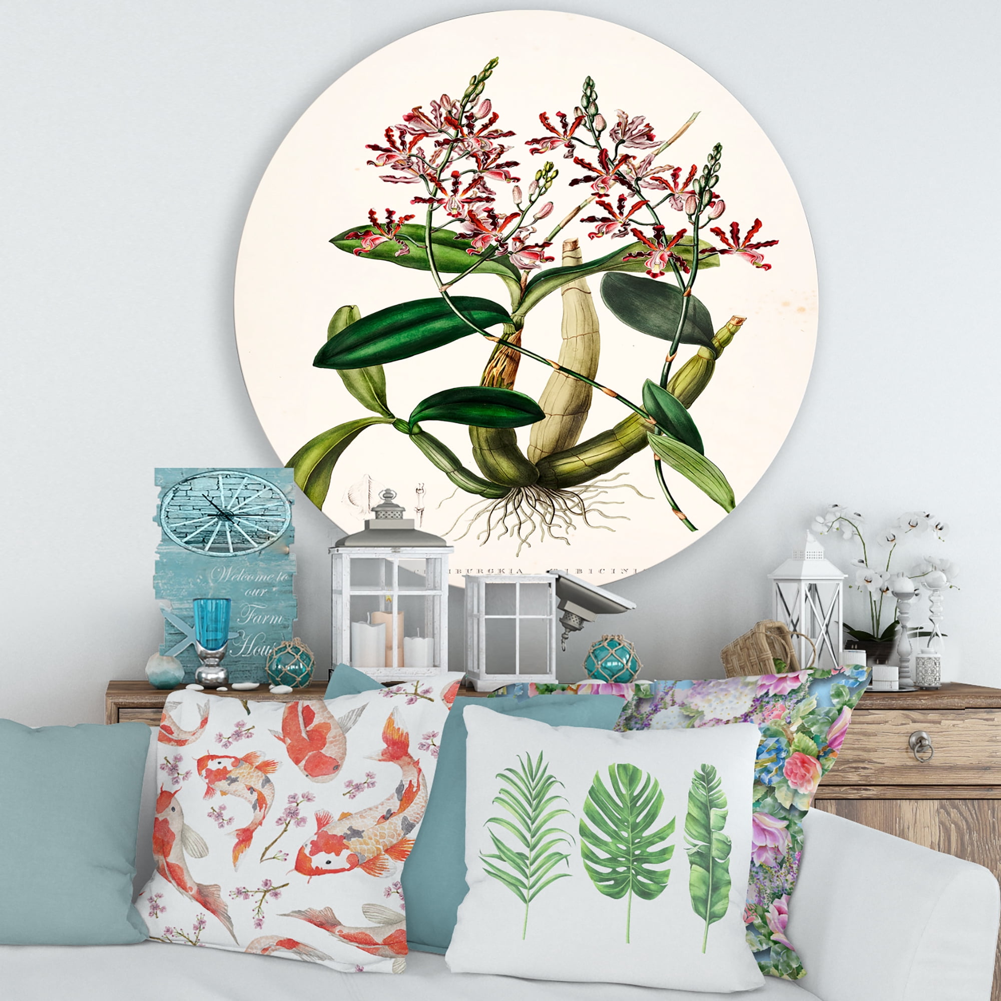 Designart 'Ancient Plant Life VII' Traditional Circle Metal Wall Art 29x29 - Disc of 29