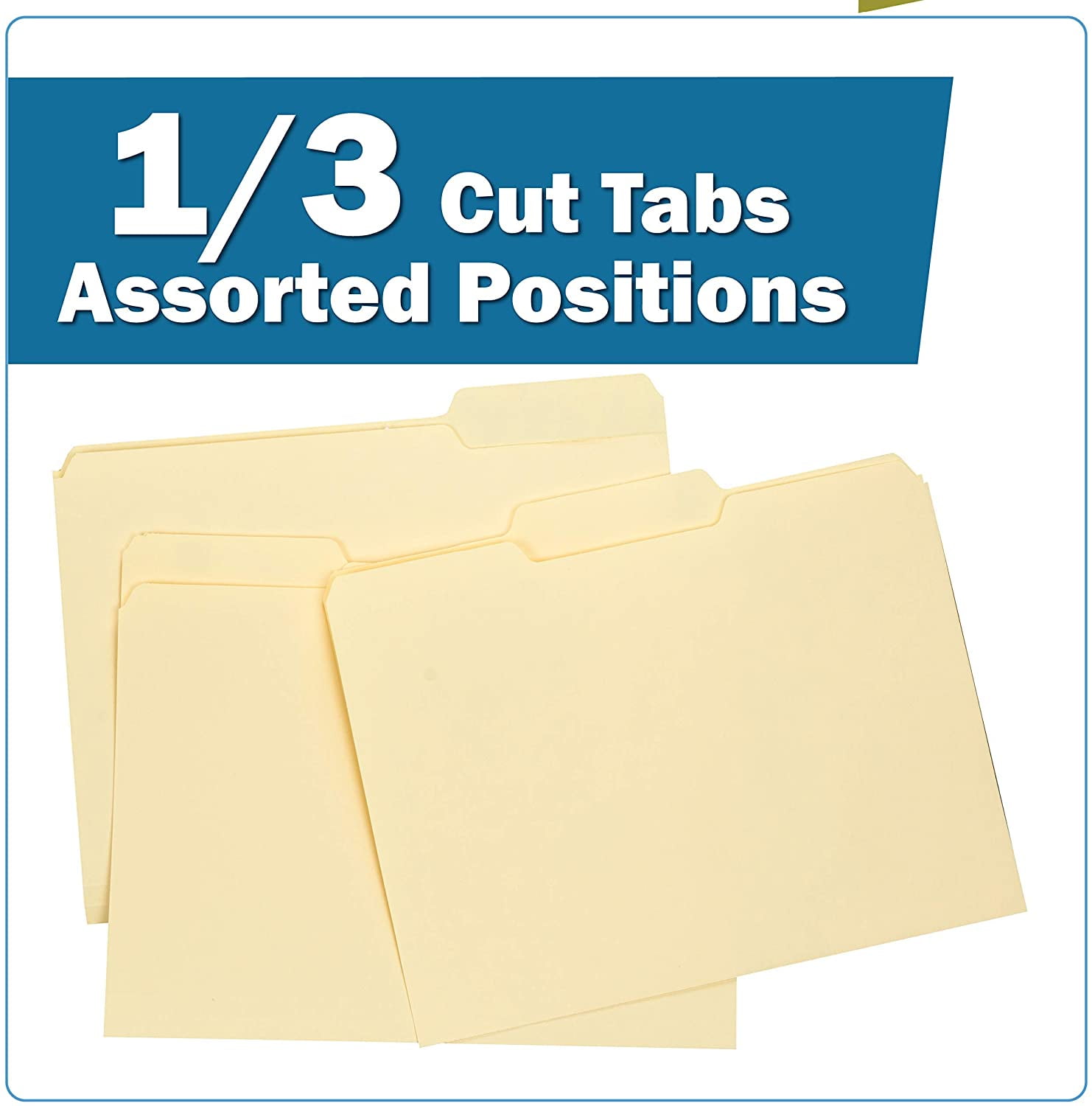 1/3 Top Tab with Assorted Positions for Filing Cabinets and Drawers File Folder Box of 100 Letter Size The File King
