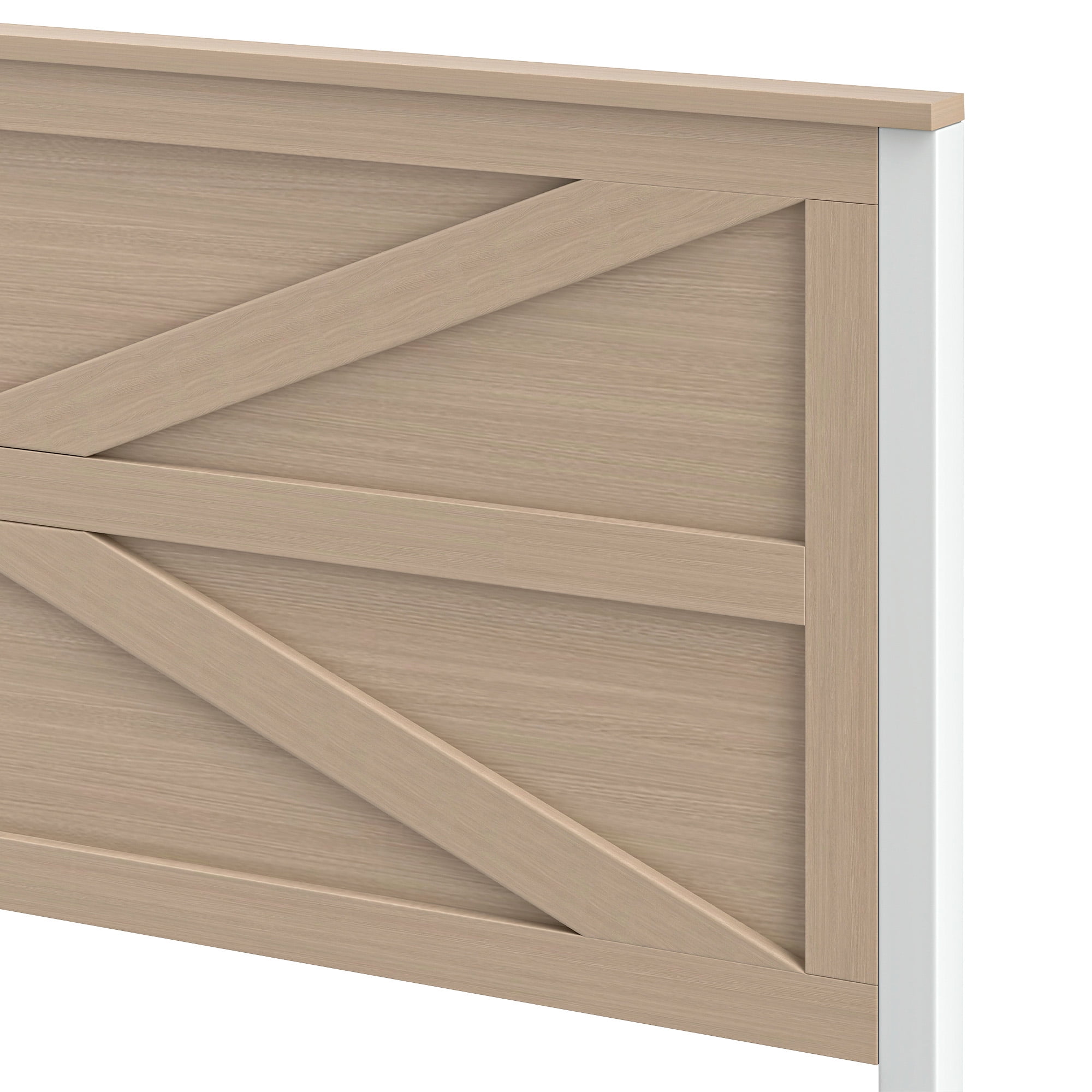 Uforic Bed End Barn Door King Size Bed Frame with Headboar Storage, Steel Mesh Door & Sturdy Construction, Oak