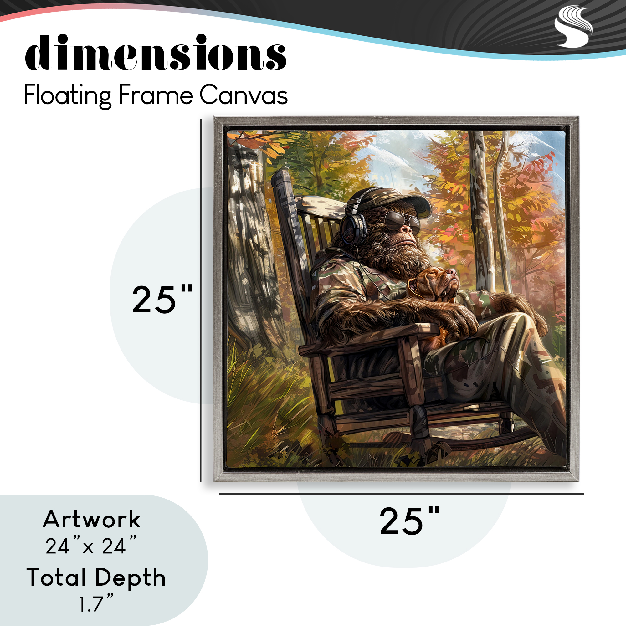 Mythical Creature with Headphones Gray Framed Floater Canvas Wall Art, design by Jim Baldwin