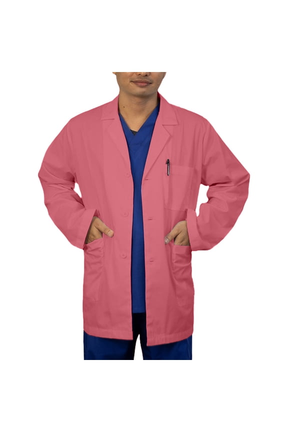 Panda Uniform by HeedFit Men's Lab Coat, 3 Pockets, Button Front, 31", XL, Pink.