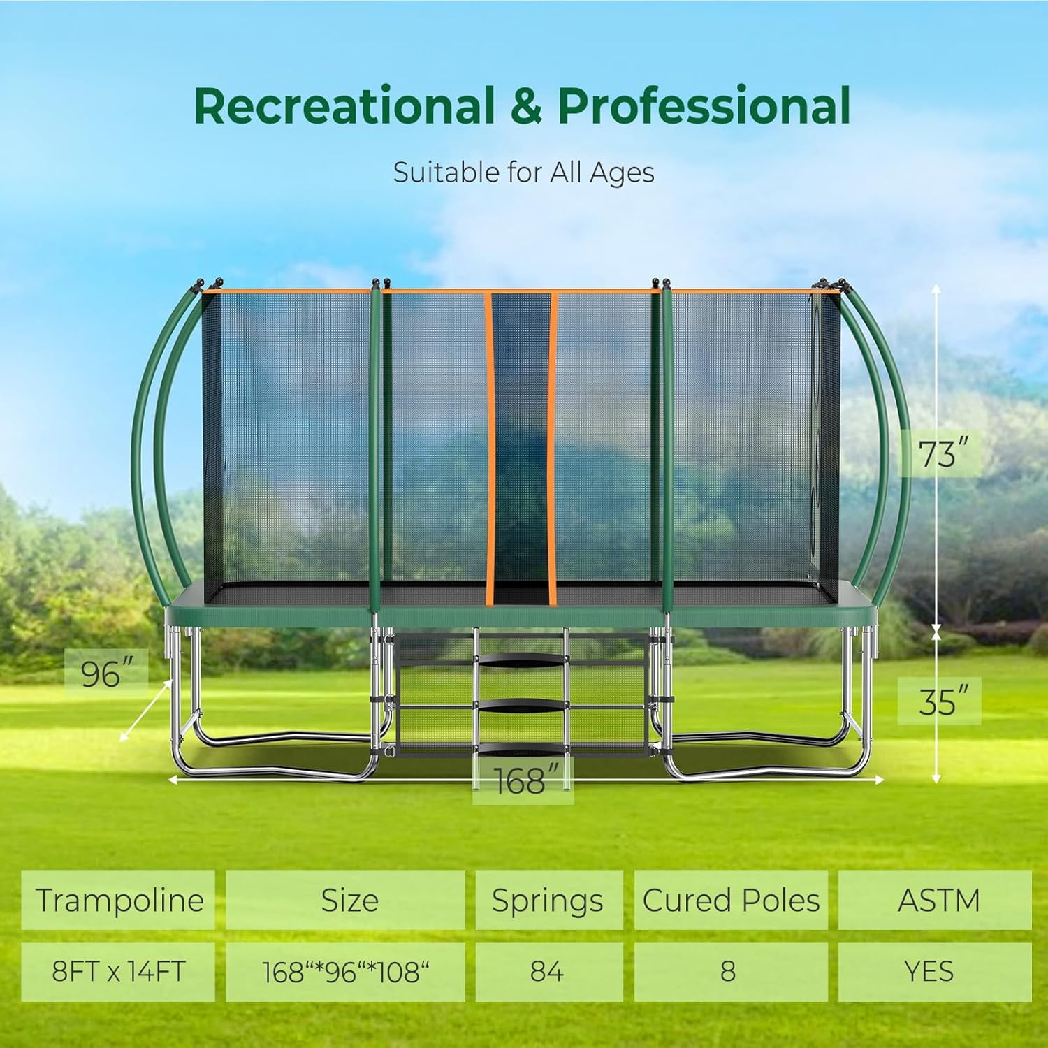 8x14ft Rectangle Trampoline, Segmart 1600LBS Weight Capacity Trampoline for Adult Kids, Outdoor Rectangle Trampolines for Backyard, Large Gymnastics Trampolines with Enclosure Net & Football Target