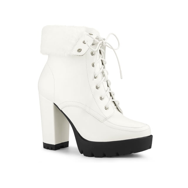 Unique Bargains Bottines à Plateforme à Talon Épais à Lacets Pliables pour Femmes