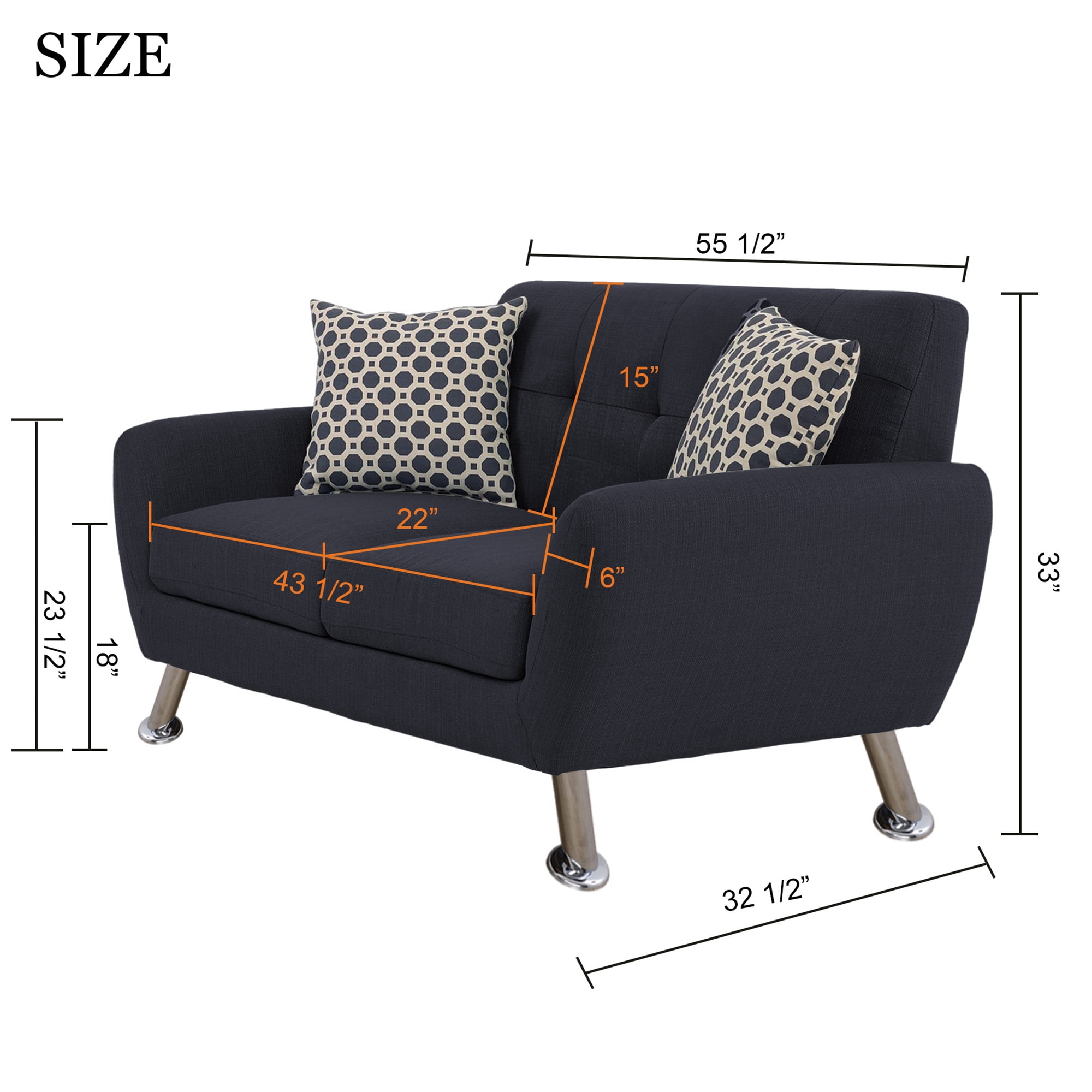 Aukfa 3 Piece Sofa Set - 56" Wide Upholstered Loveseat Deep Seat Couch for Living Room, Linen, Gray
