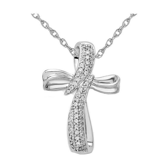 1/4 Carat (Ctw) Diamond Cross Pendant Necklace in 14K White Gold with Chain