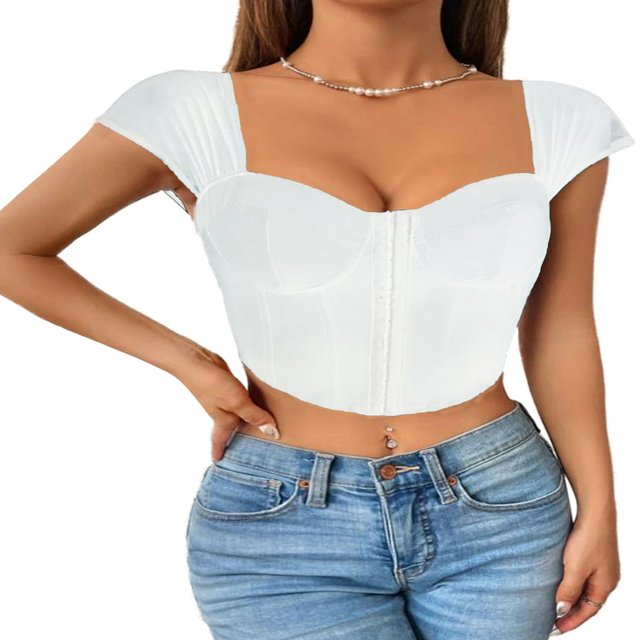 Hauts d'Été à Manches Courtes Basses pour Femmes Mode Décontractée Ajustée avec Boucle