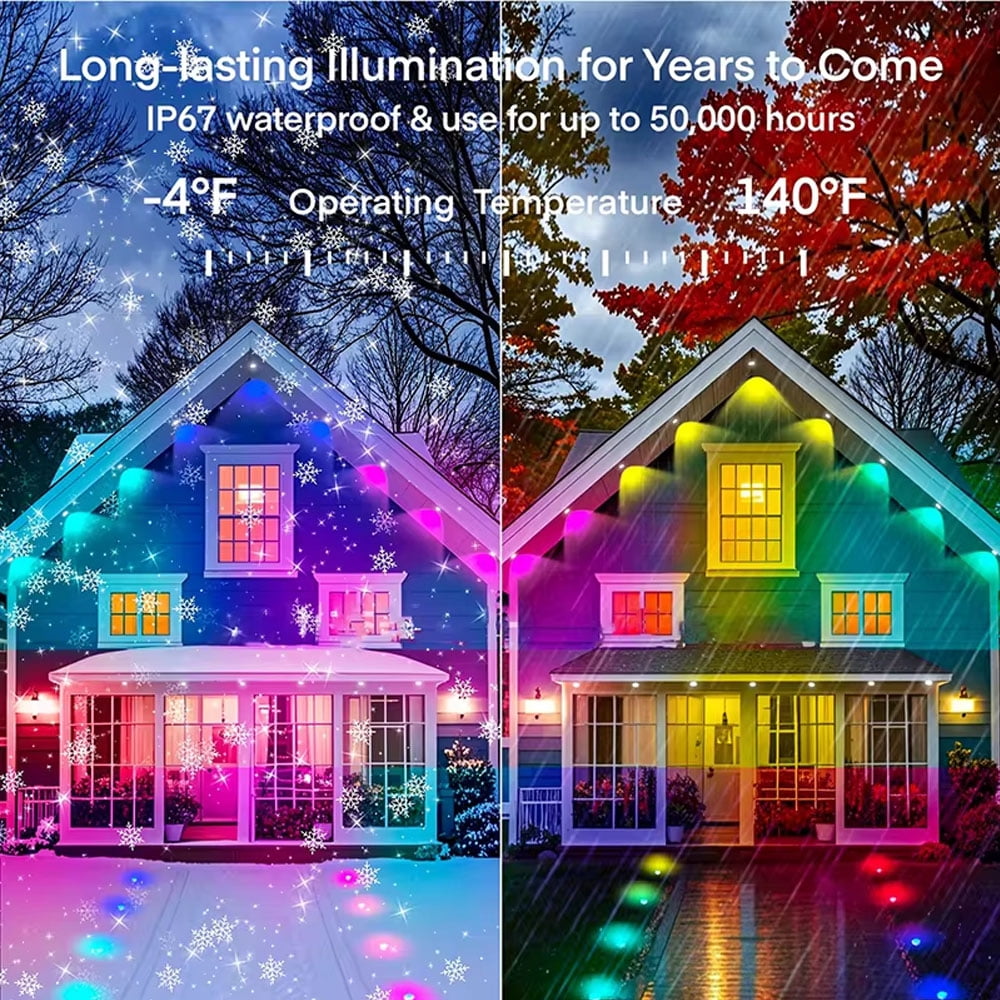 VIVIHEYDAY Permanent Outdoor Lights 50ft, Smart RGB App Remote Control Outdoor Lights with 30 LEDs, LED Eaves Lights IP67 Waterproof, House Roof Outdoor Lighting for Party, Halloween, Christmas