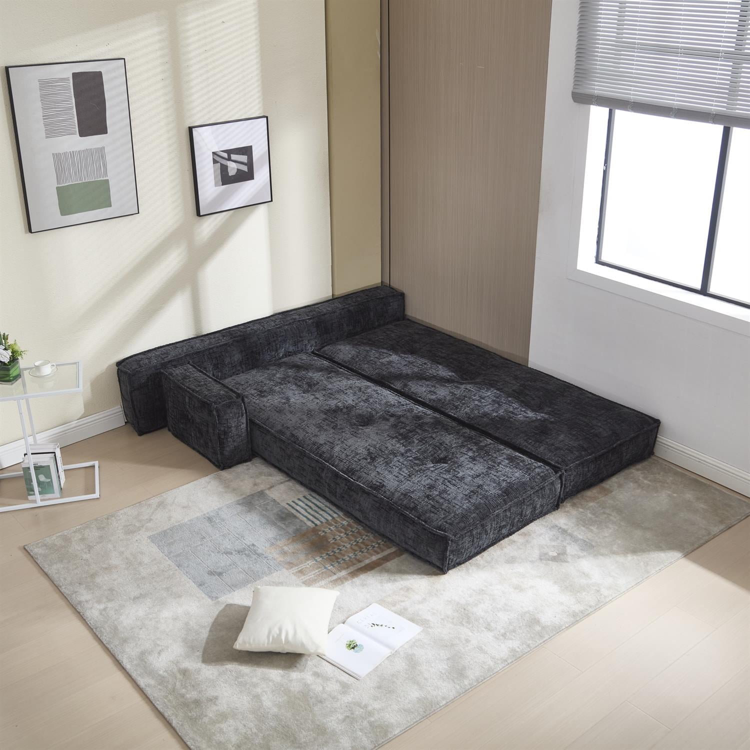 Demi Bonn 78" Versatile Chenille Sectional Sofa with Side Pocket, Modern Couch for Living Room, Customize Layout to Fit Any Space, Black