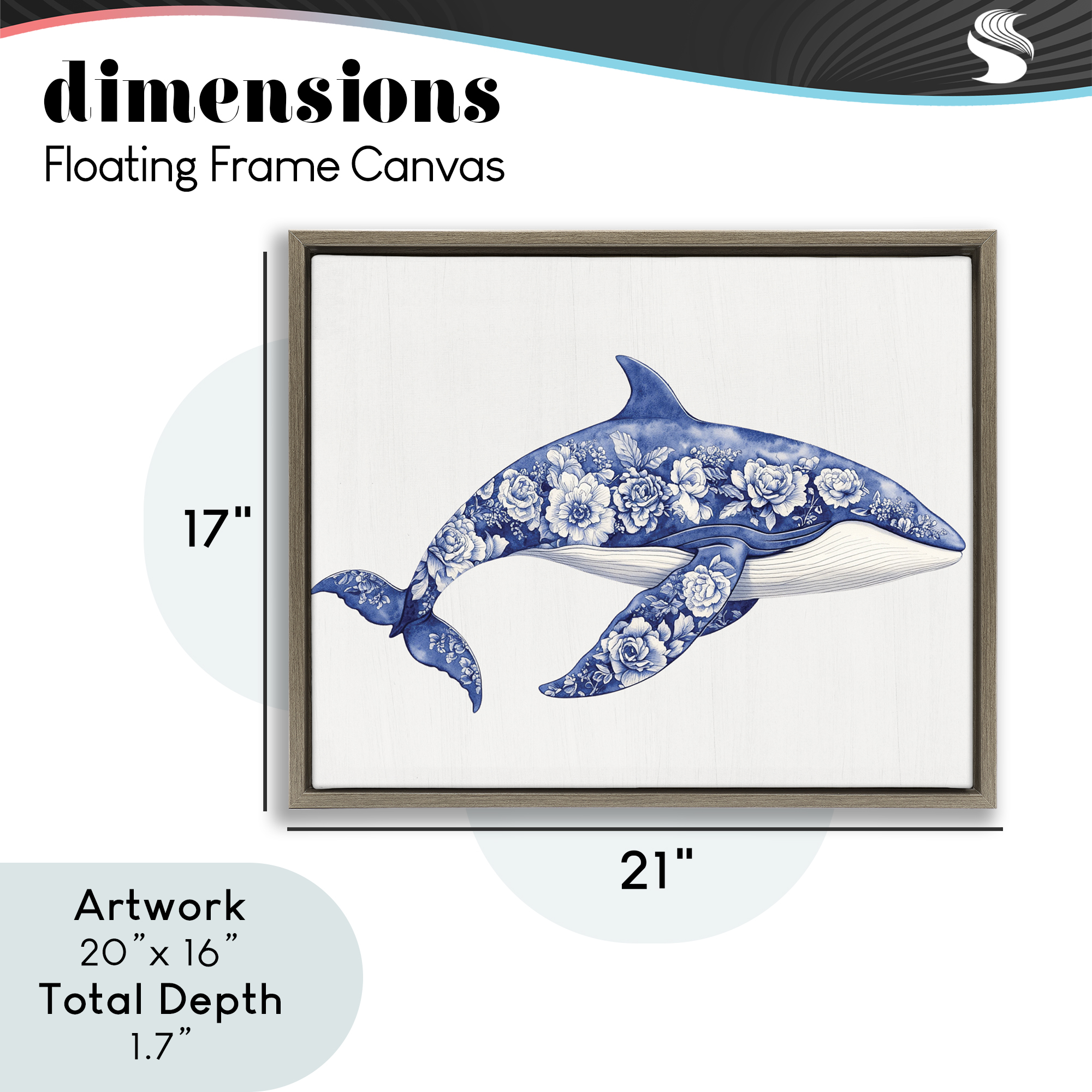 Floral Toile Whale Brown Framed Floater Canvas Wall Art, design by Lettered and Lined