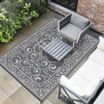 thumbnail image 7 of HIWEAVER 9' x 18' Gray/White Outdoor Rug PP Plastic Straw Woven Waterproof Patio Rug with Border Portable Outside Carpet for Balcony Deck Picnic Garden Decor, 7 of 7