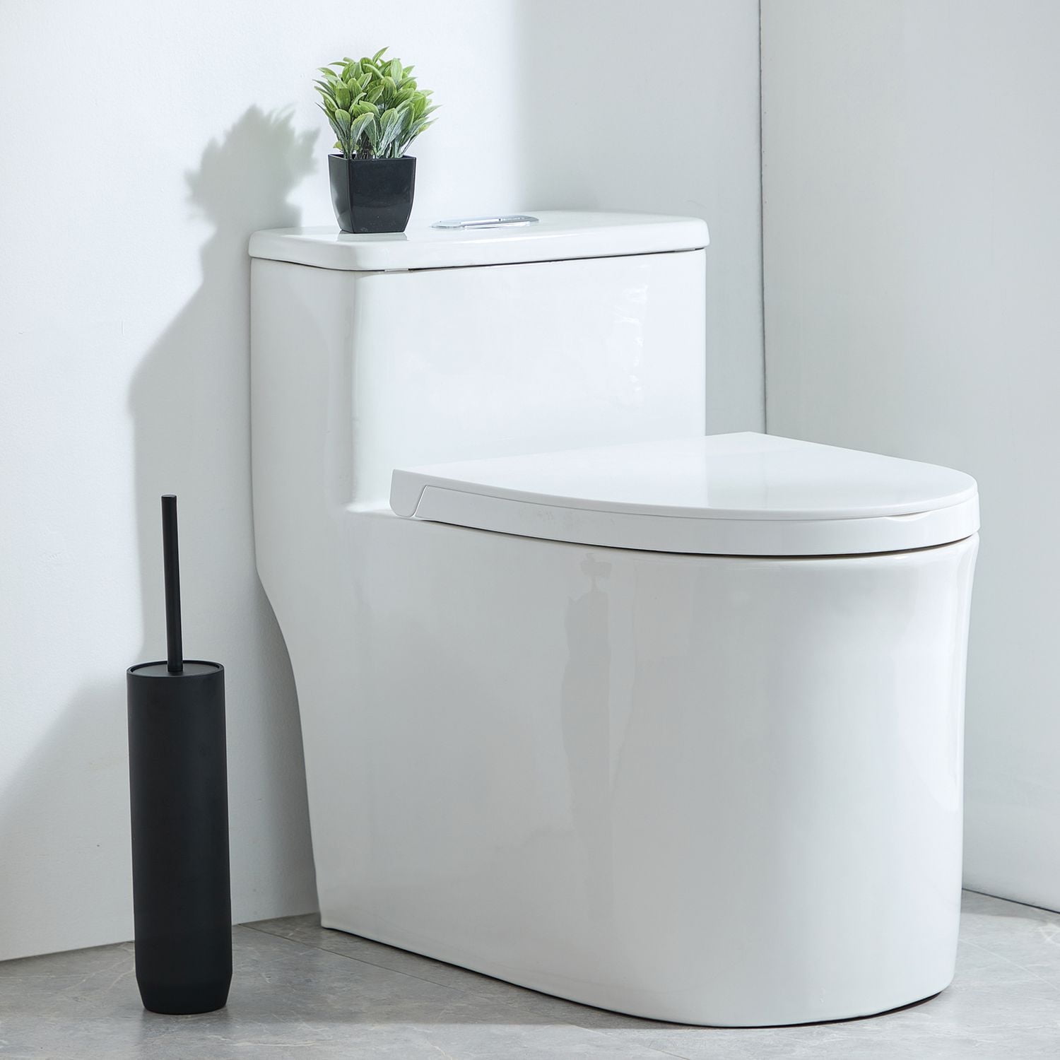 hometrends Black Toilet Brush and Holder,1 toilet bowl brush with metal handle and sandstone holder for bathroom use