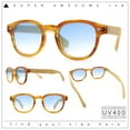 thumbnail image 2 of Bamboo Wood Arm Keyhole Round Horn Rim Hipster Vintage Vibe Sunglasses Yellow - Blue, 2 of 8