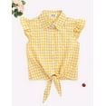 thumbnail image 5 of Yesfashion Girls Sleeveless Plaid Button Down Shirt Summer Crop Tops Tie Knot Ruffle Sleeve Shirt Blouse 3-12Y, 5 of 9