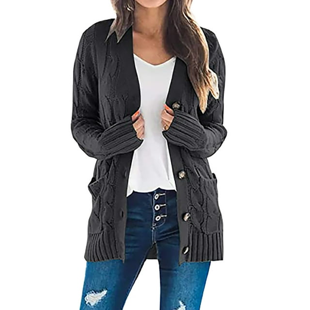 Qertyioot Cardigans Amples Surdimensionnés en Tricot pour Femmes avec Poches