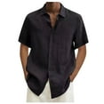 thumbnail image 2 of Cuoff Designer Spring Summer Men's Casual Cotton Linen Solid Color Short Sleeve Shirts Loose Shirts Black 4X, 2 of 4